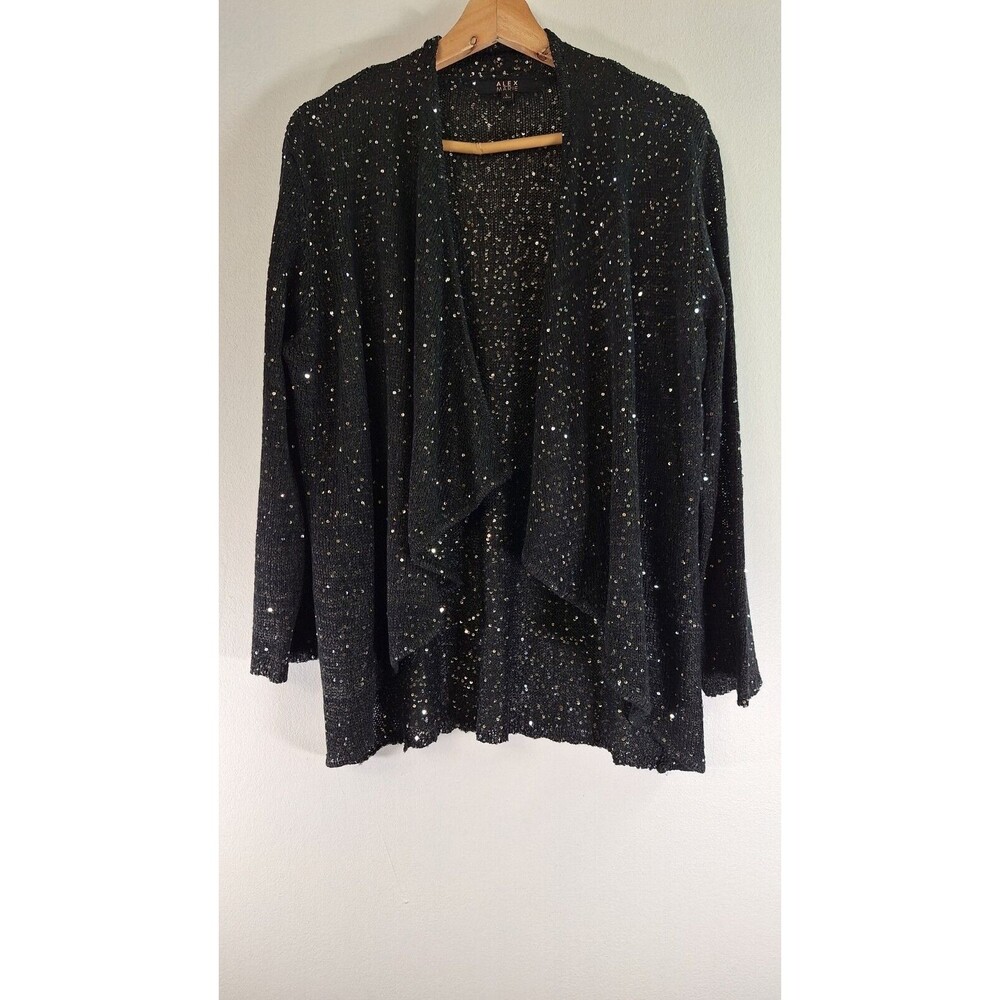 ALEX‎ MARIE Sequin Open Knit Shawl Cardigan Sweater Sz Large Lightweight Witchy